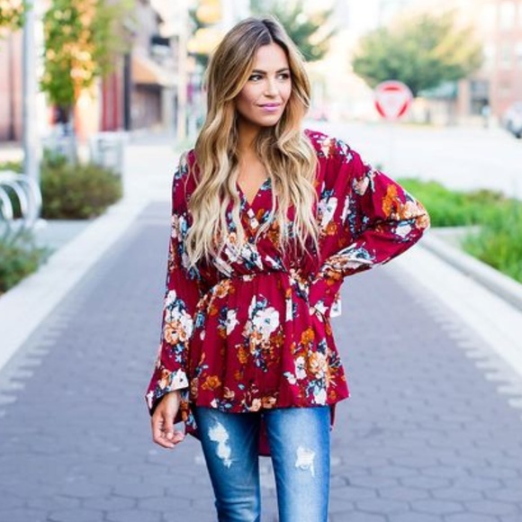 Burgundy Floral Top - Picture 3 of 5